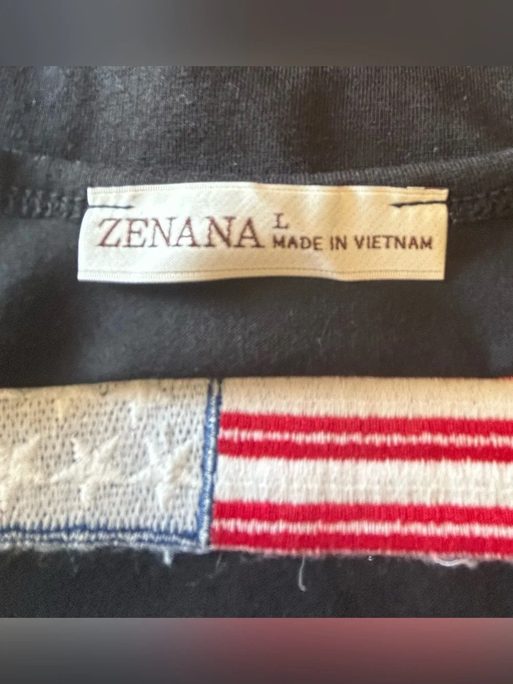 New Zenana Embroidered American Flag Patch Black Tank Top Patriotic Size L